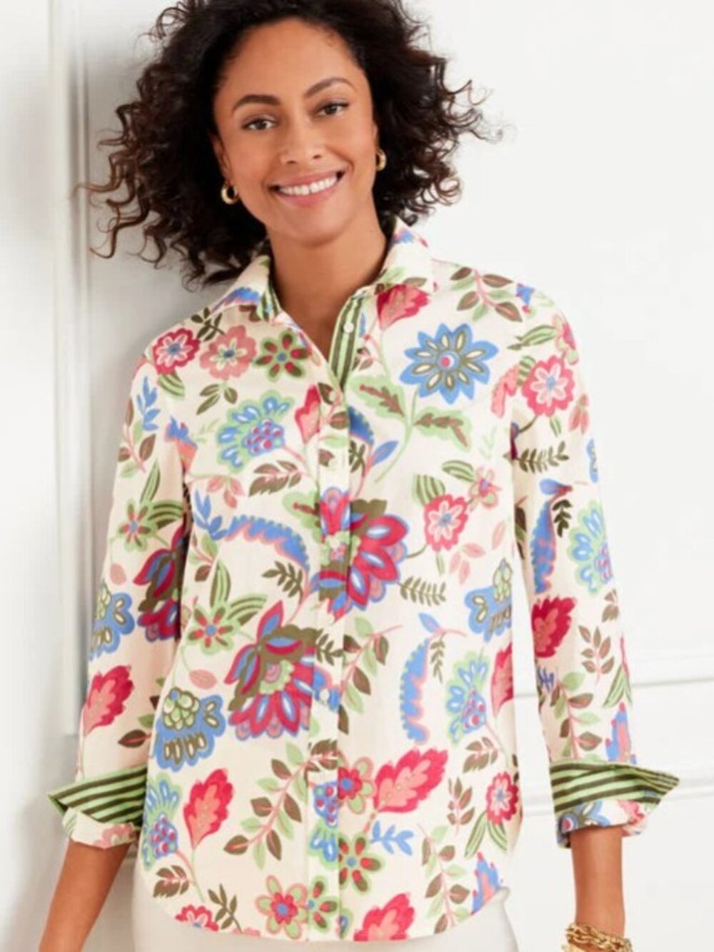 Talbots Long Sleeve COTTON shirt - Pink Floral - L - NWOT